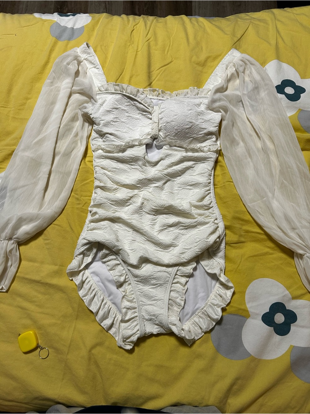 White Long-Sleeve One-Piece Swimsuit